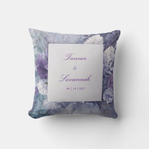 Lavender Purple Blue Floral Frosted Monochrome Throw Pillow