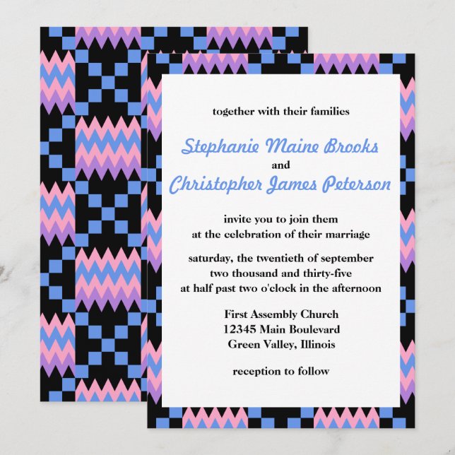 Lavender Purple, Blue, Pink Kente Cloth Invitation (Front/Back)
