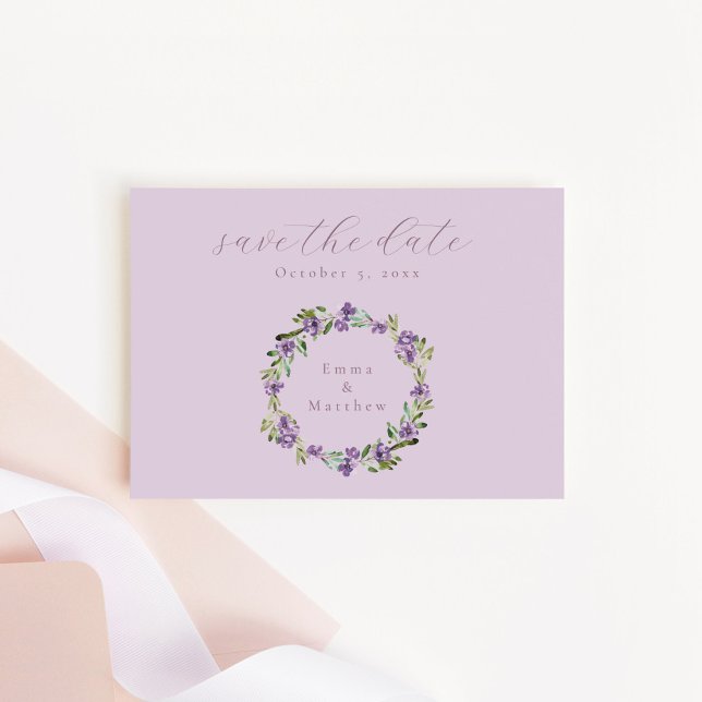 Lavender Purple Botanical Wreath QR Save The Date (Creator Uploaded)