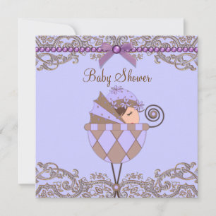 Lavender Purple Brown Lace Girl Baby Shower Invitation