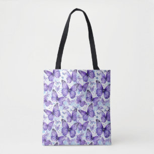 Lavender Purple Butterfly Pattern Tote Bag