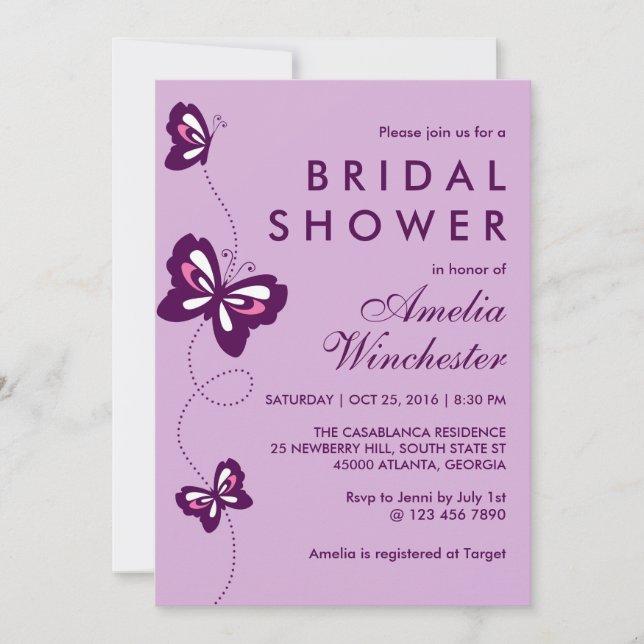 Lavender Purple Butterfly Swirl Wedding Invitation (Front)