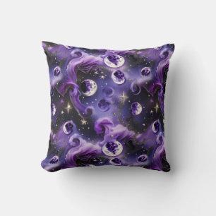 Lavender Purple Celestial Moon Phases Throw Pillow