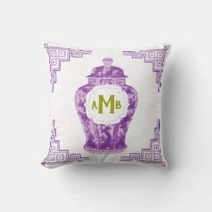 Lavender Purple Chinoiserie Ginger Jar Monogram Throw Pillow