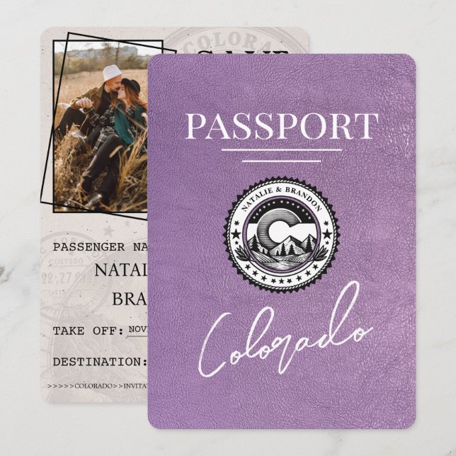 Lavender Purple Colorado Passport Save The Date (Front/Back)