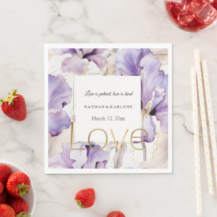 Lavender Purple Cream Iris Flowers Love Wedding  Napkin