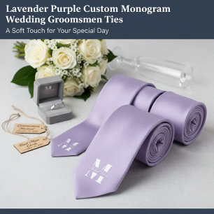 Lavender Purple Custom Monogram Wedding Groomsmen Tie