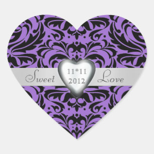 Lavender Purple Damask Candy Buffet Heart Sticker