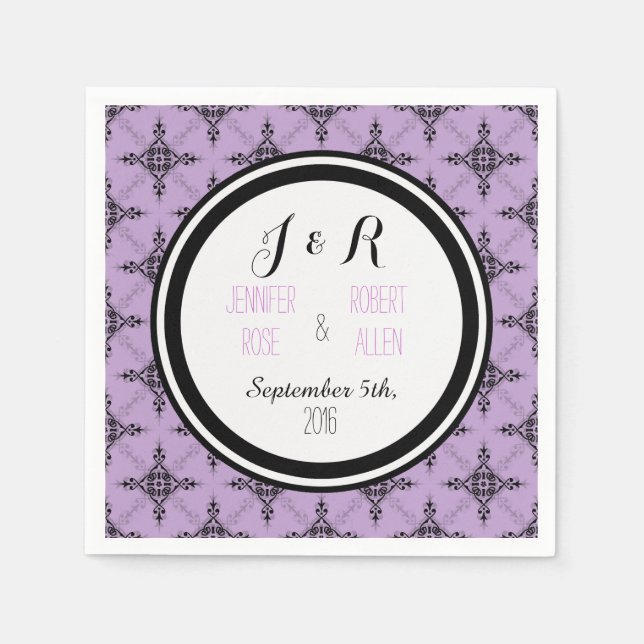 Lavender Purple Damask Wedding Napkins (Front)