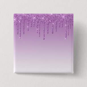 Lavender Purple Dripping Glitter 2 Inch Square Button