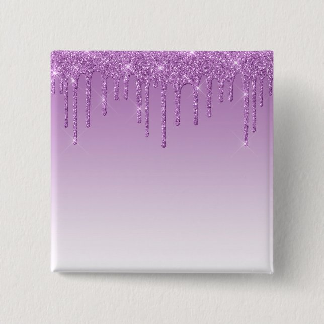 Lavender Purple Dripping Glitter 2 Inch Square Button (Front)