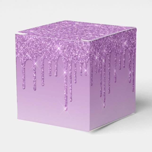Lavender Purple Dripping Glitter Favor Box (Front Side)