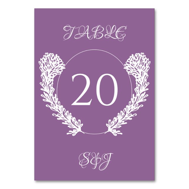 Lavender Purple Elegant Floral Wedding Table Number (Front)