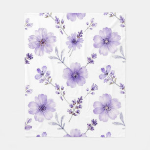 Lavender Purple Flax Flower Watercolor Pattern Fleece Blanket