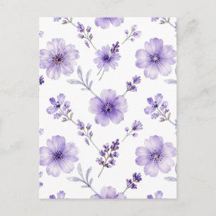 Lavender Purple Flax Flower Watercolor Pattern Postcard