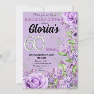 Lavender purple floral 60th birthday invitati invitation