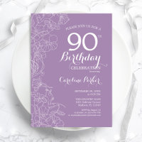 Lavender Purple Floral 90th Birthday Party