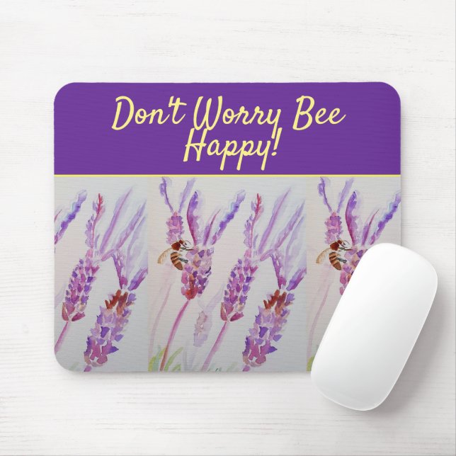 Lavender Purple Floral Art Don't Worry Bee Happy Mouse Pad (With Mouse)