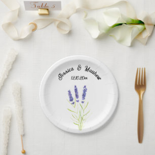 Lavender Purple floral Boho Watercolor Weddings Paper Plate