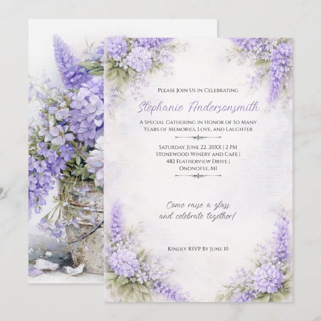 Lavender Purple Floral Clusters Birthday Party | Invitation (Front/Back)