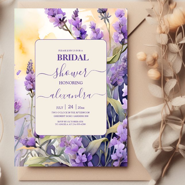 Lavender Purple Floral Elegant Bridal Shower Invitation (Creator Uploaded)