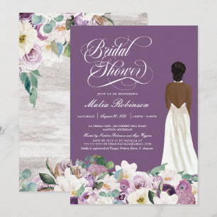 Lavender Purple Floral Elegant Gown Bridal Shower  Invitation