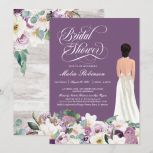 Lavender Purple Floral Elegant Gown Bridal Shower  Invitation