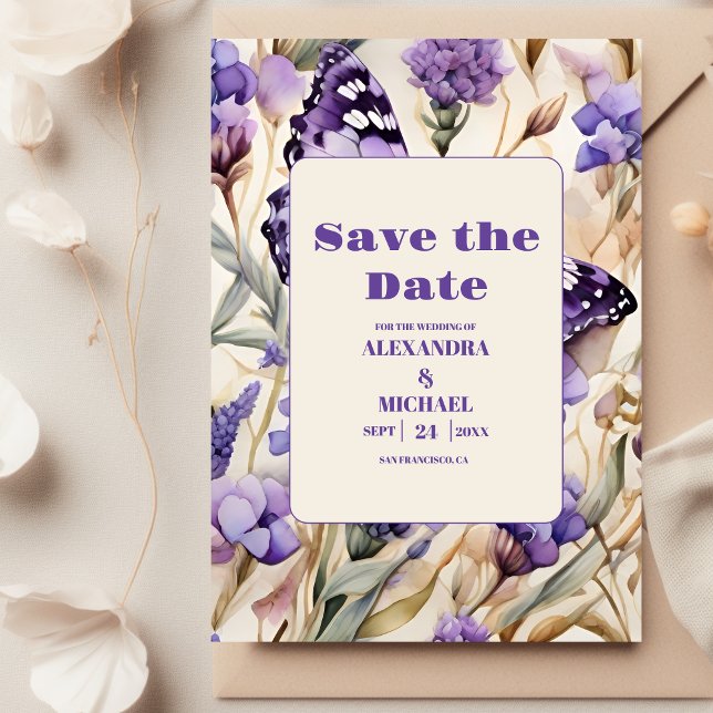 Lavender Purple Floral Elegant Wedding Save The Date (Creator Uploaded)