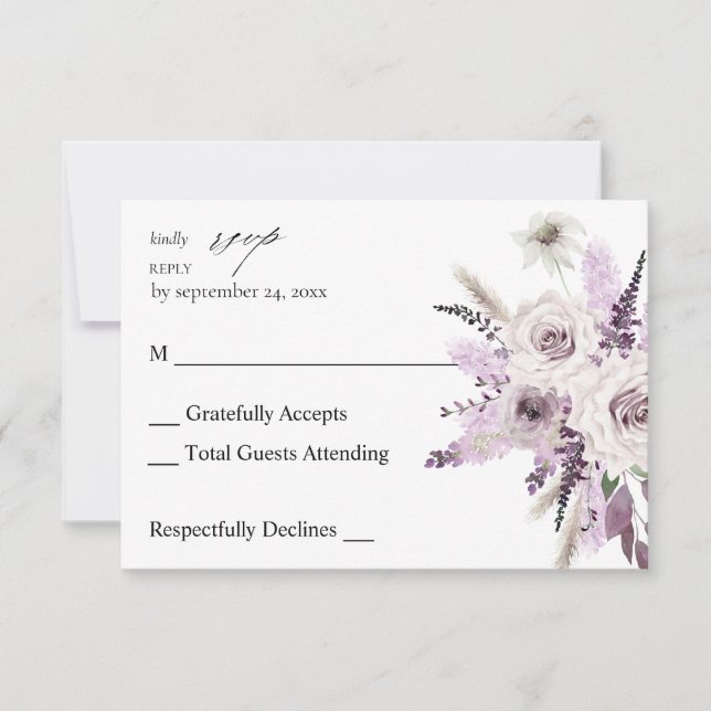 Lavender Purple Floral no Meal RSVP (Front)