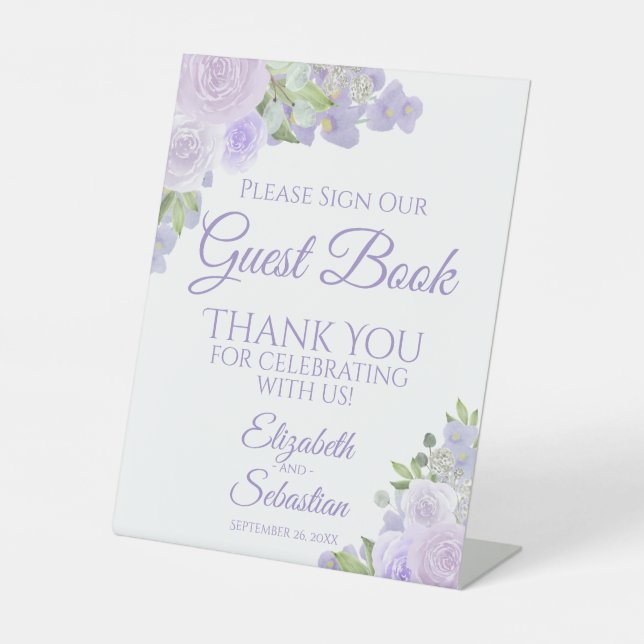 Lavender Purple Floral Please Sign Our Guest Book (Front)