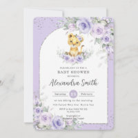 Lavender Purple Floral Sweet Lion Cub Baby Shower