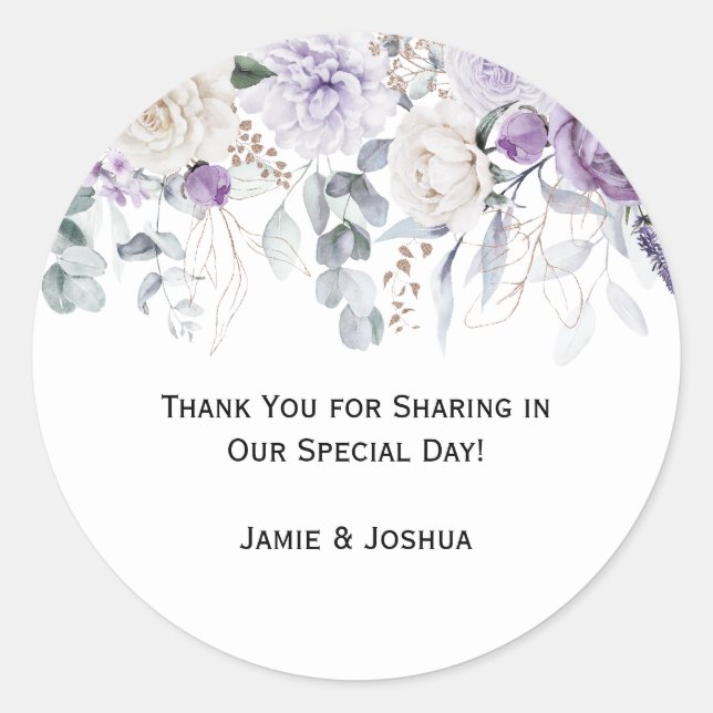 Lavender Purple Floral Thank You Classic Round Sticker (Front)