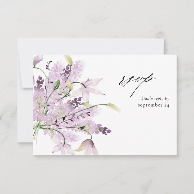Lavender Purple Floral w Meal RSVP Card 2 (Front)