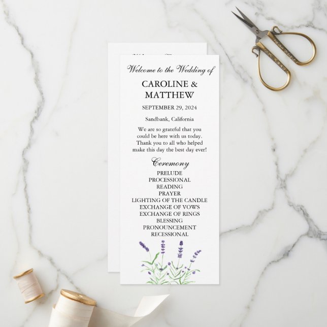 Lavender Purple Floral Watercolor Rustic Wedding  Program (Front/Back In Situ)