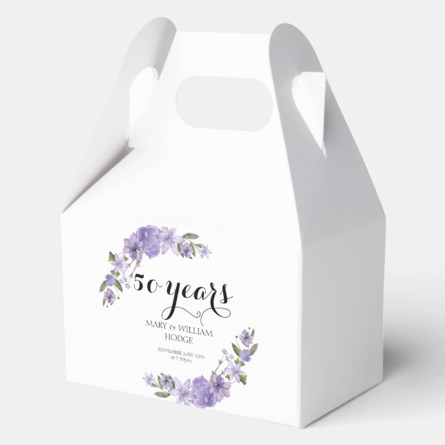 Lavender purple florals 50th wedding anniversary favor box (Front)