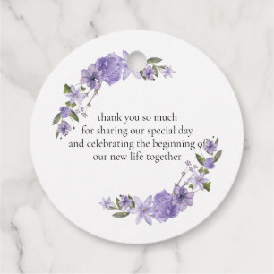Lavender purple florals 50th wedding anniversary favour tags