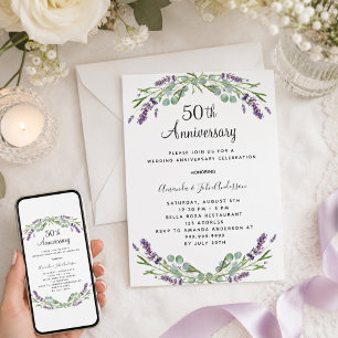 Lavender purple florals 50th wedding anniversary invitation