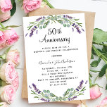 Lavender purple florals 50th wedding anniversary invitation<br><div class="desc">A white background decorated with lavender flowers and eucalyptus greenery. Personalize and your names and details.</div>