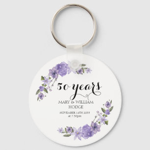 Lavender purple florals 50th wedding anniversary keychain