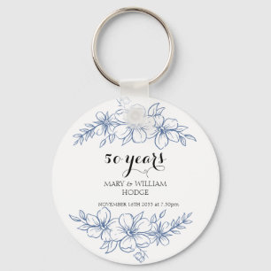 Lavender purple florals 50th wedding anniversary keychain