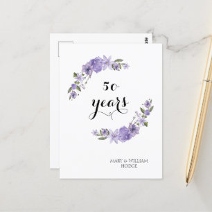Lavender purple florals 50th wedding anniversary postcard
