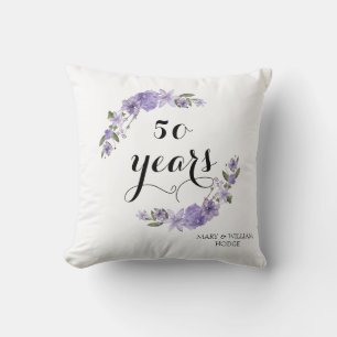 Lavender purple florals 50th wedding anniversary throw pillow