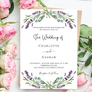 Lavender purple florals greenery wedding invitation