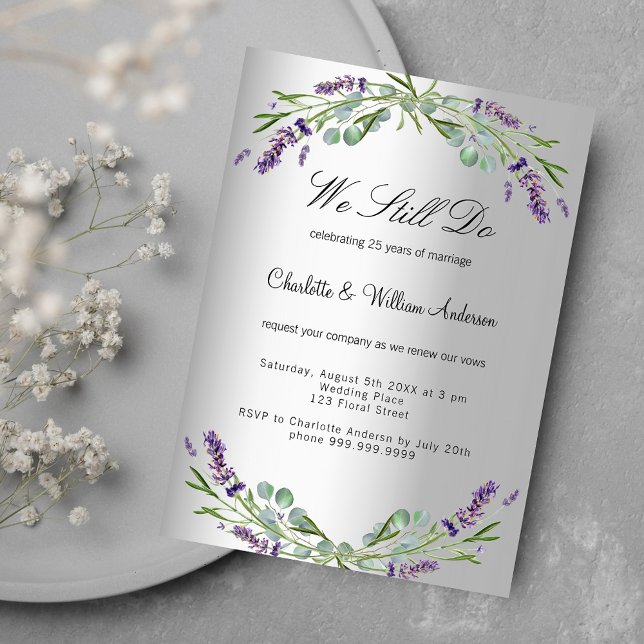 Lavender purple florals silver vow renewal wedding invitation (Creator Uploaded)