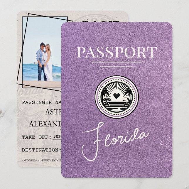 Lavender Purple Florida Passport Save The Date (Front/Back)