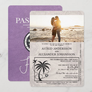 Lavender Purple Florida Passport Wedding Invitation