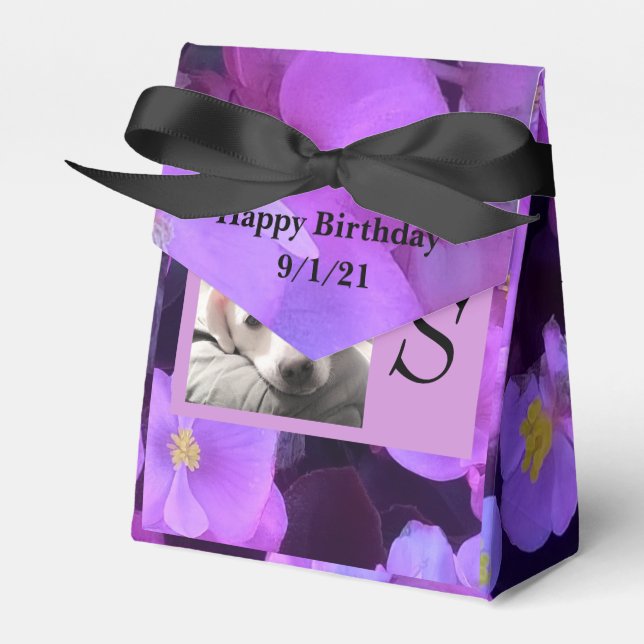  Lavender Purple Flower Add Initial in Frame Dog Favor Box (Front Side)