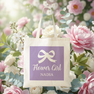 Lavender purple flower girl tote bag for wedding