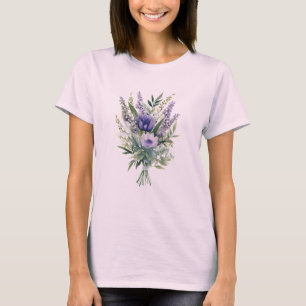 Lavender Purple Flower Greenery Floral Bouquet T-Shirt