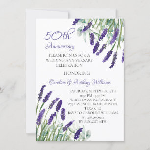 Lavender Purple Flowers 50th Wedding Anniversary Invitation